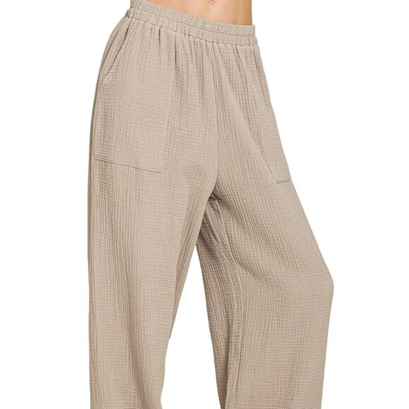 Zenana Double Gauze Elastic Band Pants - Picture 1 of 3